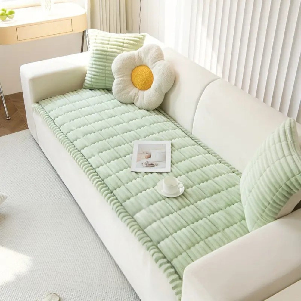 quilted plush sofa cover in fresh meadow