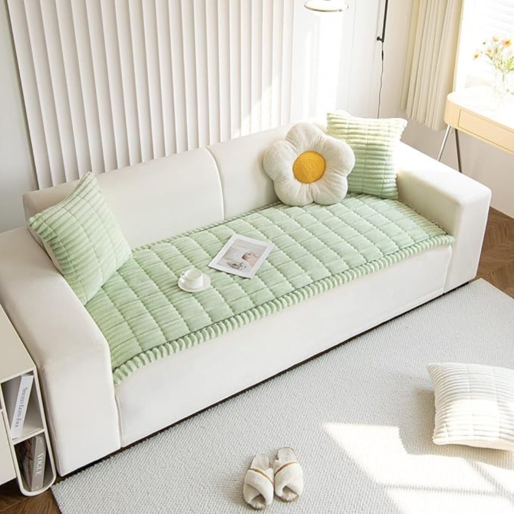 quilted plush sofa cover in fresh meadow