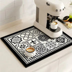 retro tile pattern coffee machine mat in earthy mosaic