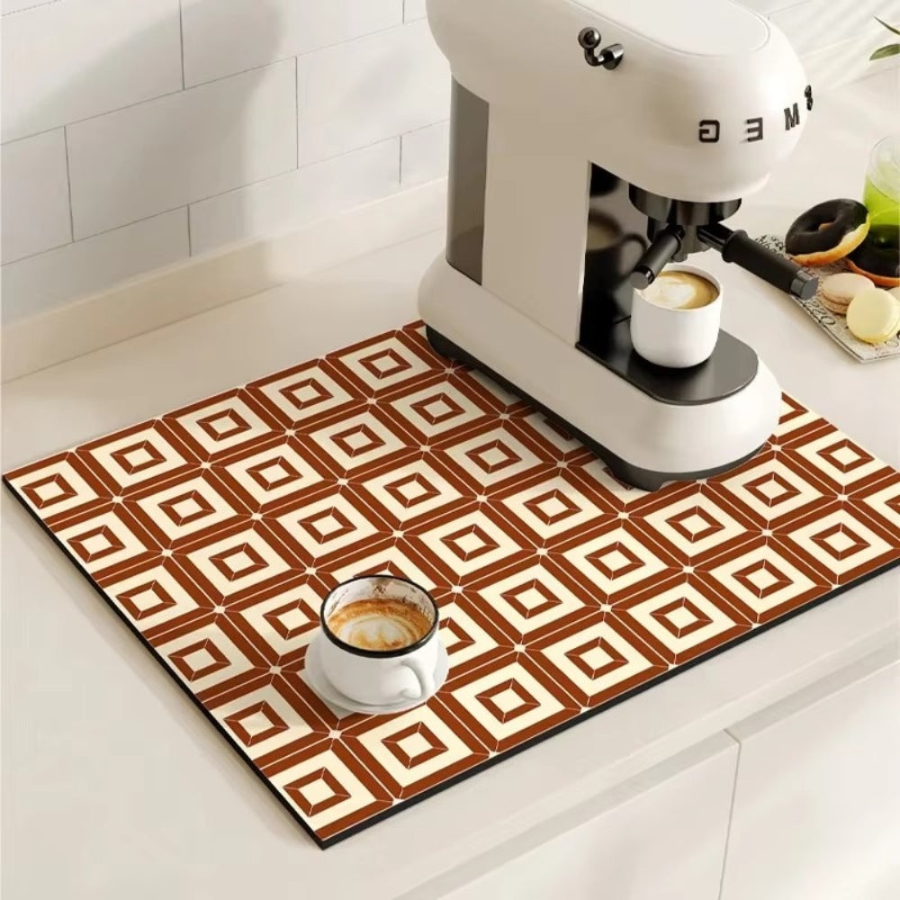 retro tile pattern coffee machine mat in rustic tile