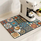 retro tile pattern coffee machine mat in mandala patch