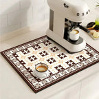 retro tile pattern coffee machine mat in tile cream