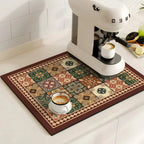 retro tile pattern coffee machine mat in azure tile