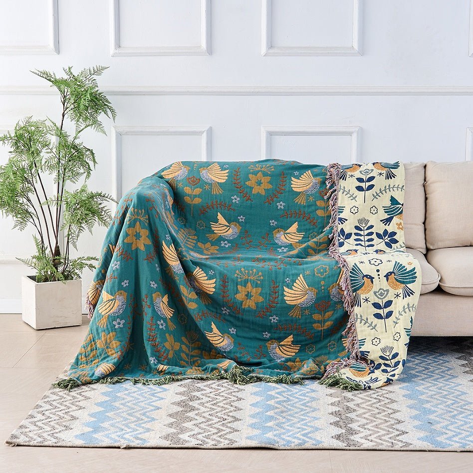 reversible boho bird throw blanket