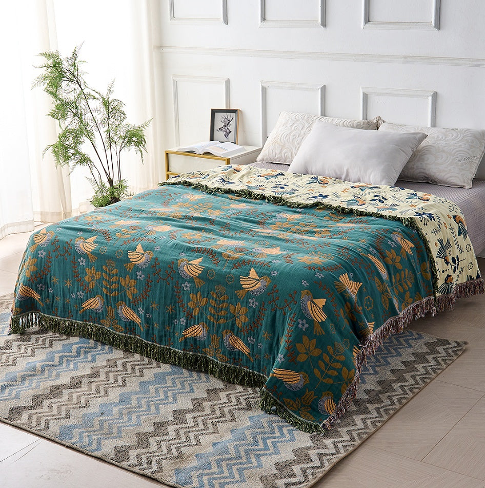 reversible boho bird throw blanket
