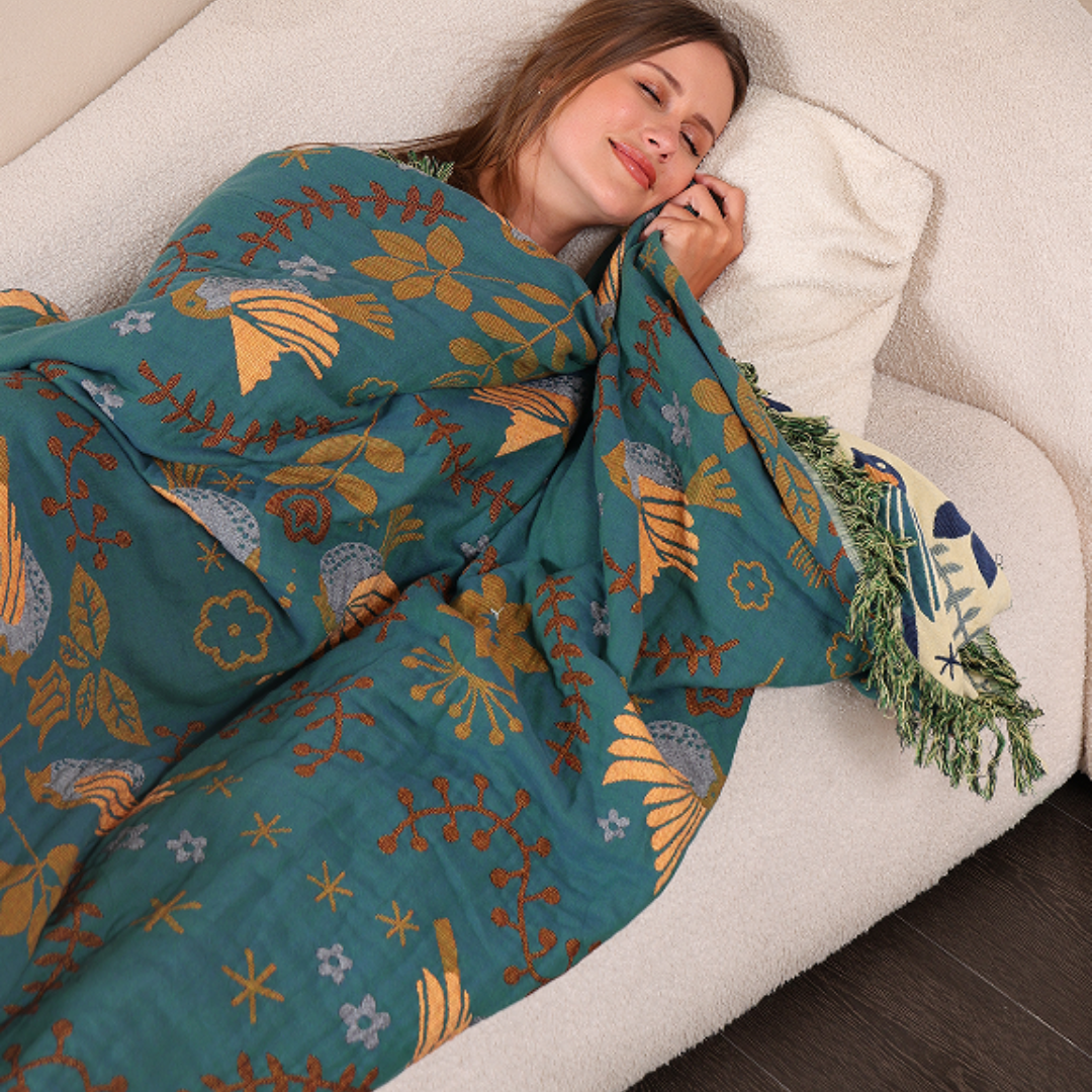 reversible boho bird throw blanket