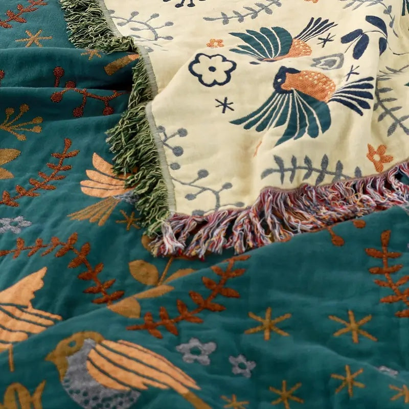 reversible boho bird throw blanket