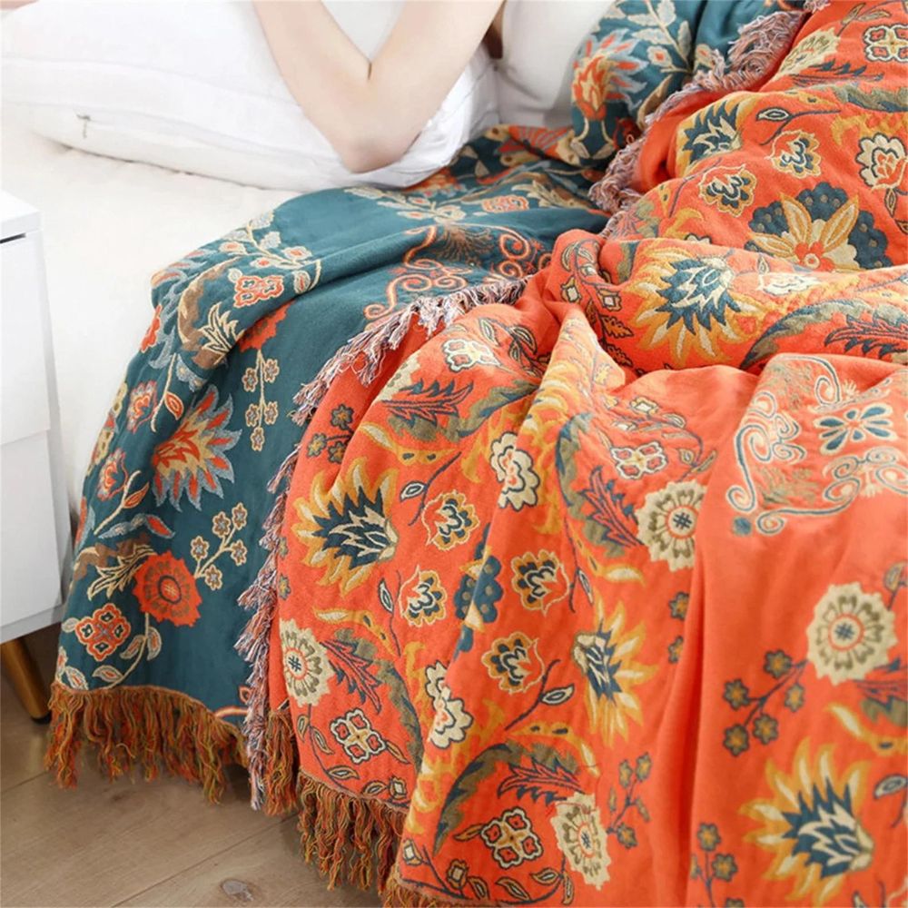reversible boho floral throw