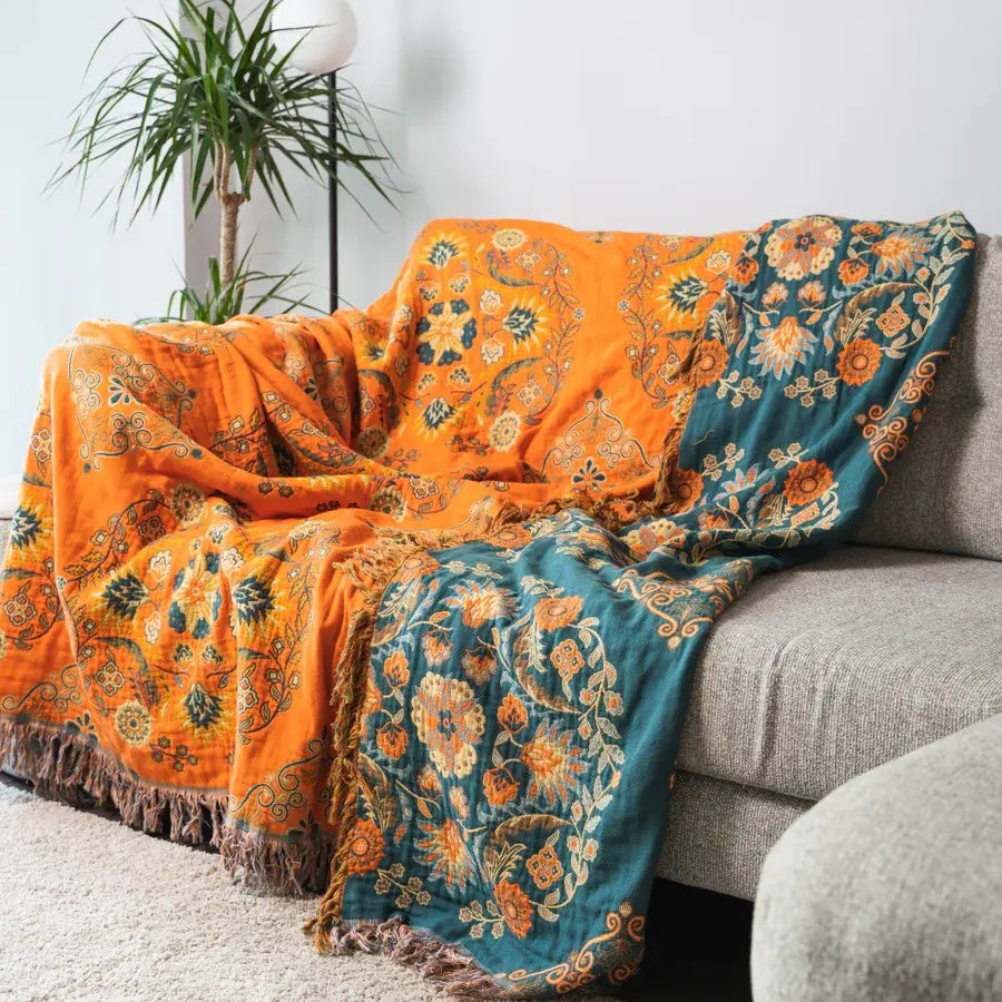 reversible boho floral throw