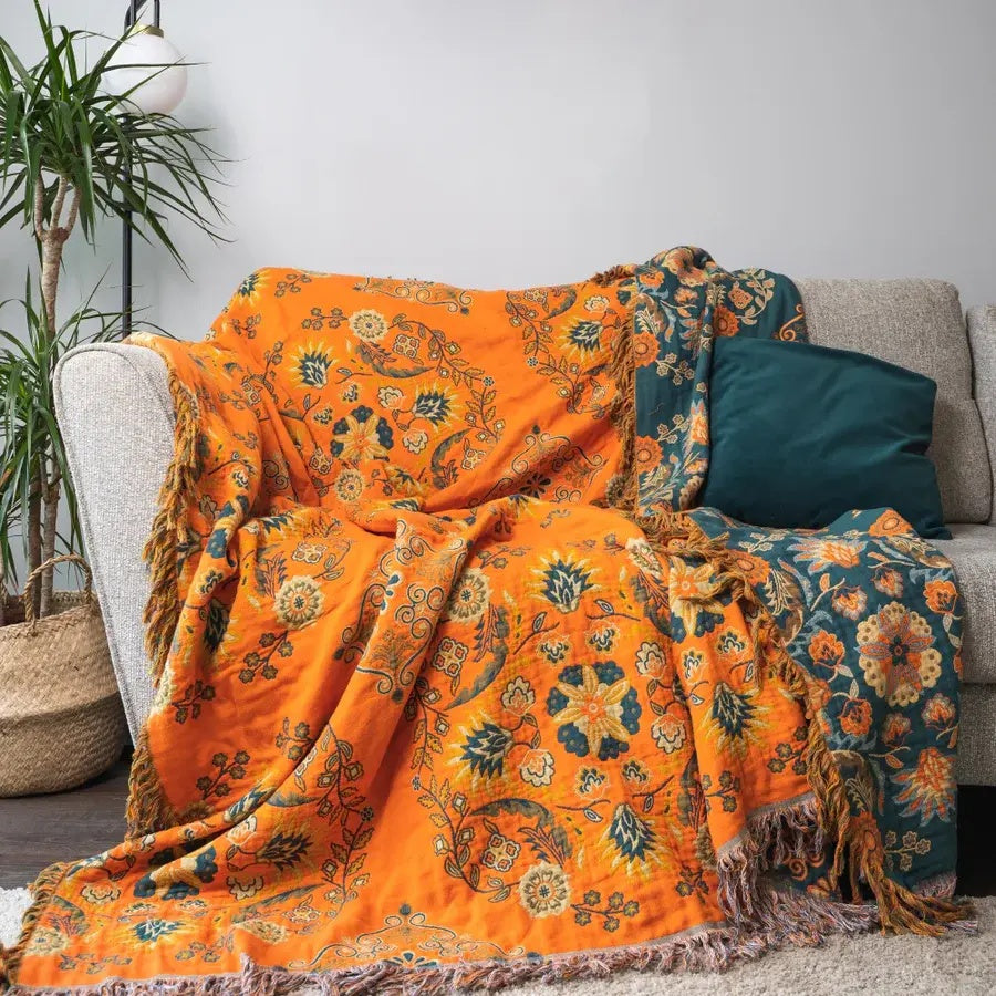 reversible boho floral throw