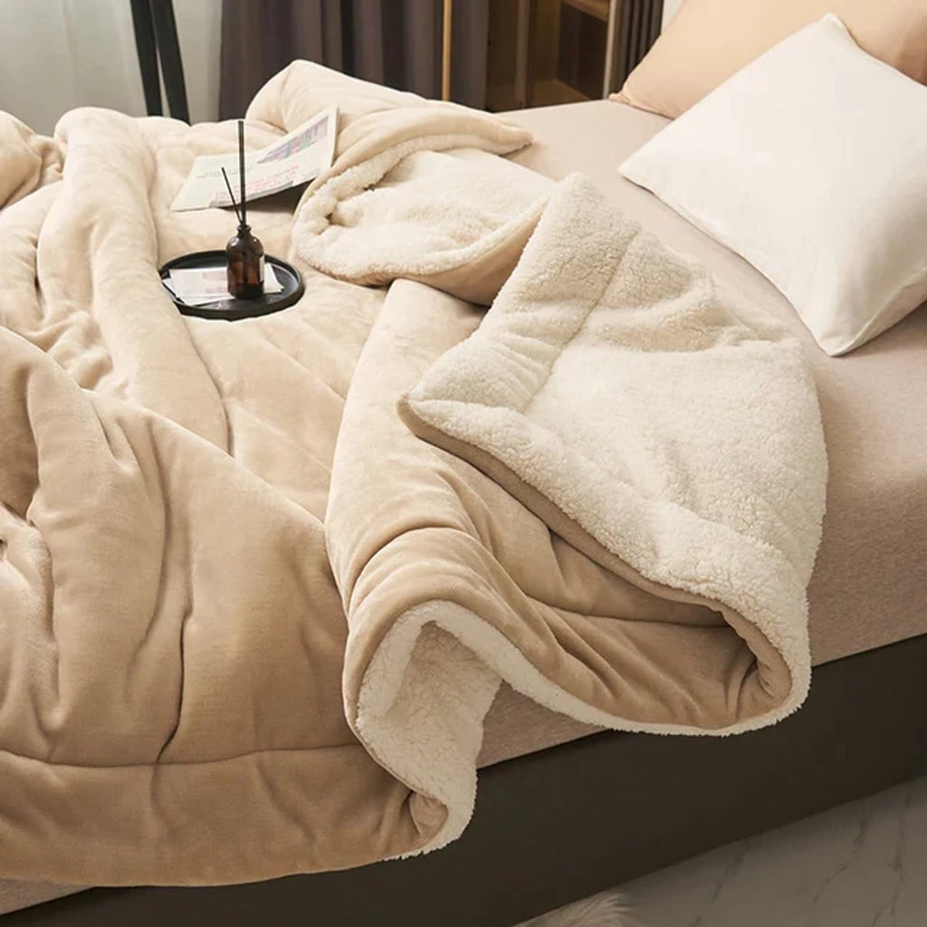reversible fluffy throw blanket in beige