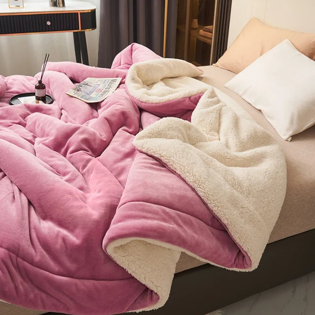 reversible fluffy throw blanket in magenta