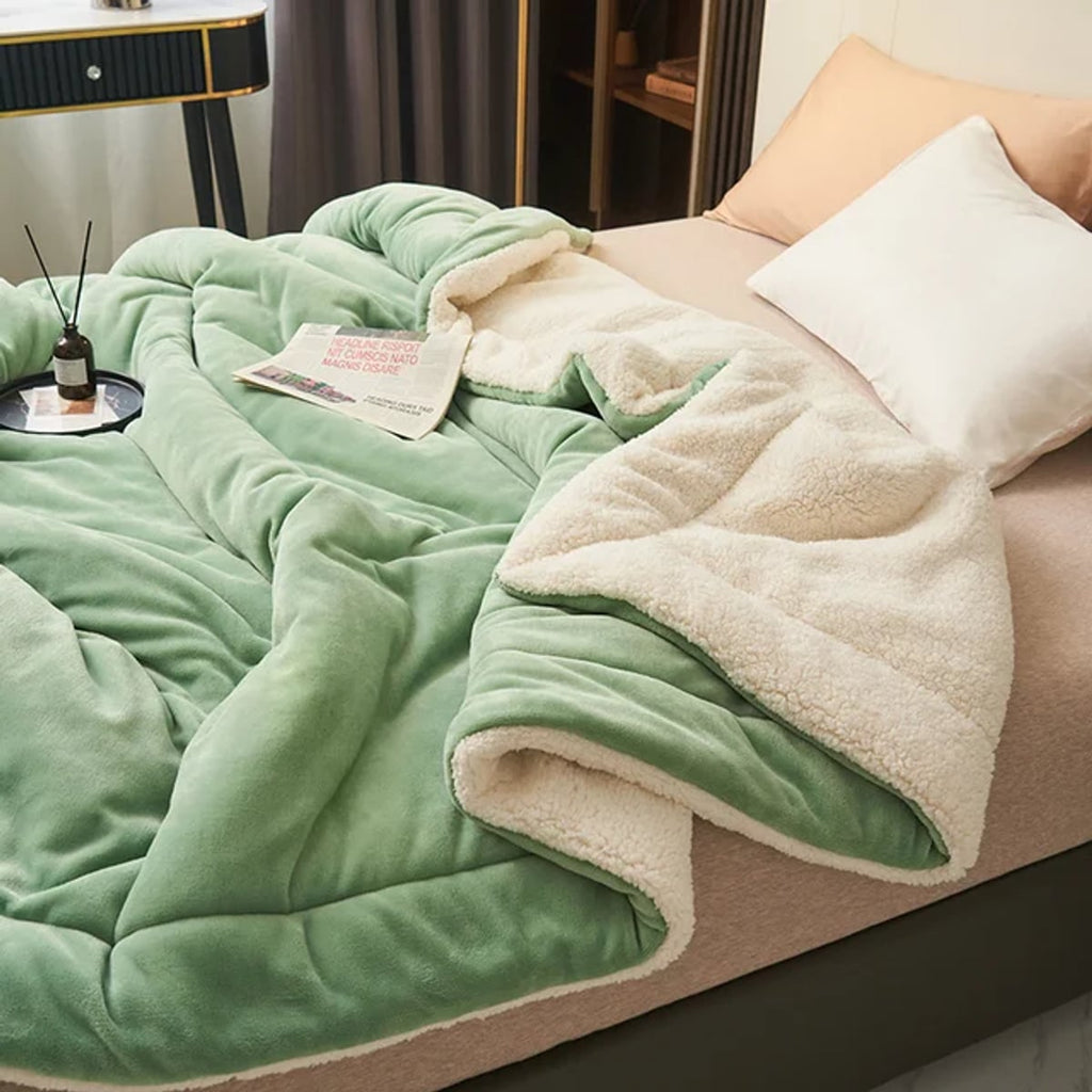 reversible fluffy throw blanket in light green