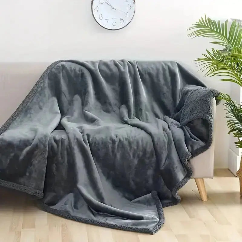 reversible sherpa fleece throw blanket in gray