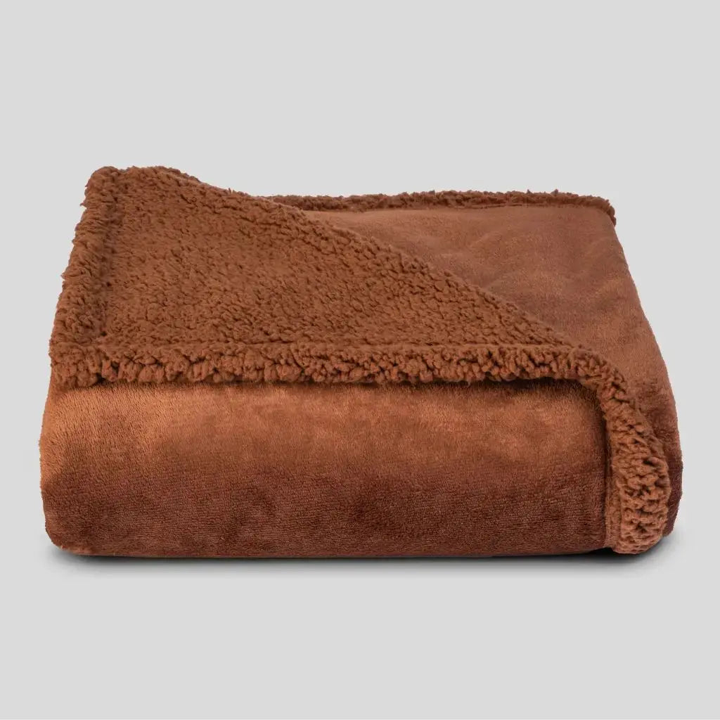 reversible sherpa fleece throw blanket in brown