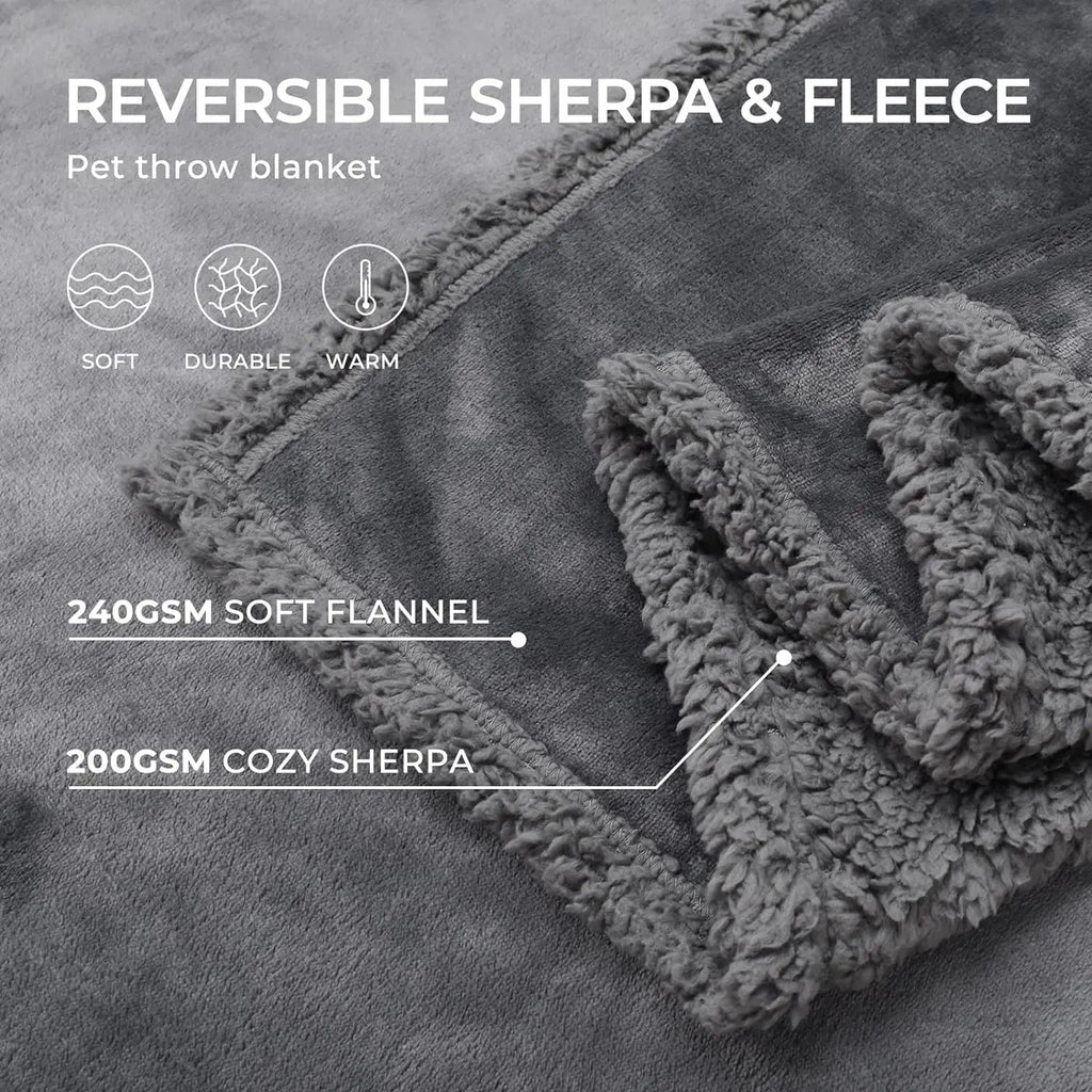 reversible sherpa fleece throw blanket in gray