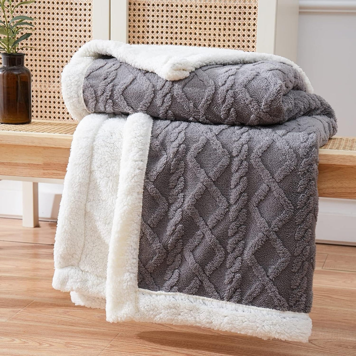 reversible sherpa throw blanket in charcoal