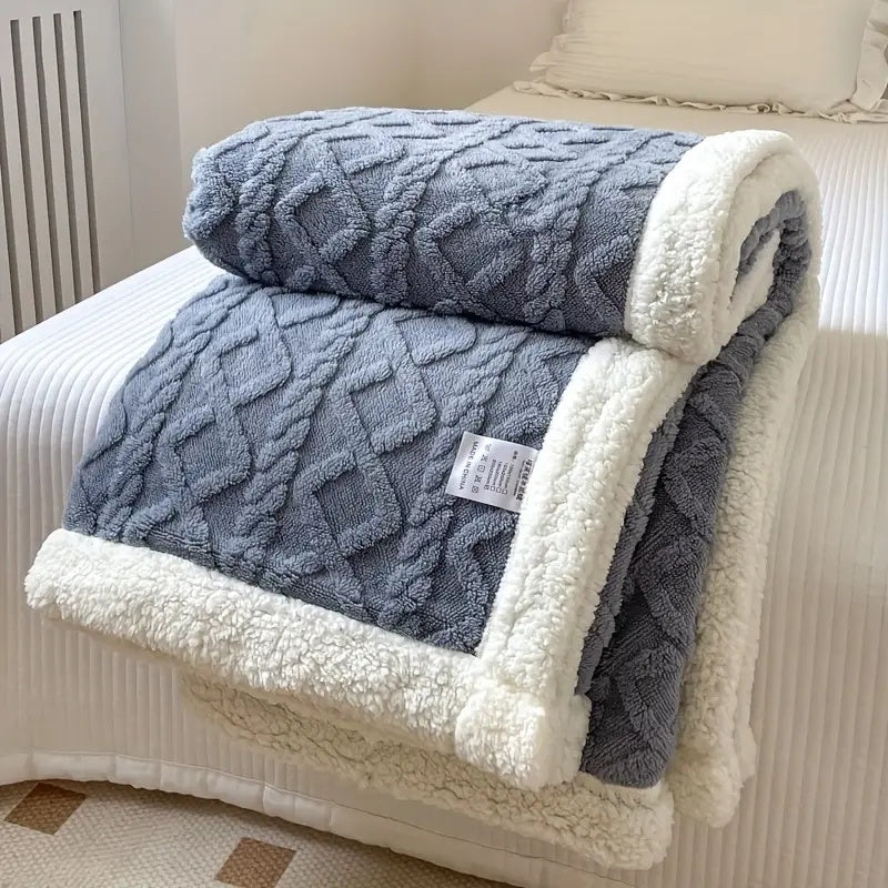 reversible sherpa throw blanket in blue berry