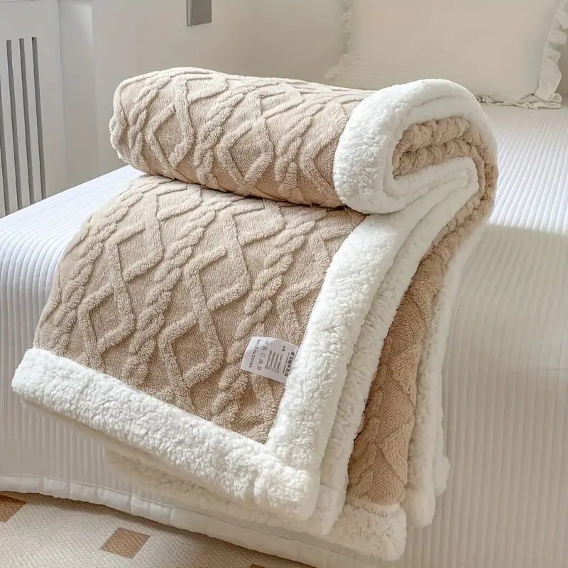 reversible sherpa throw blanket in latte