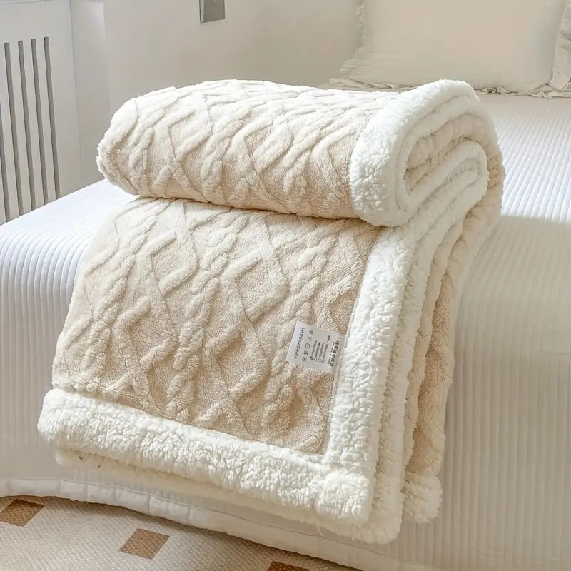 reversible sherpa throw blanket in creamy white