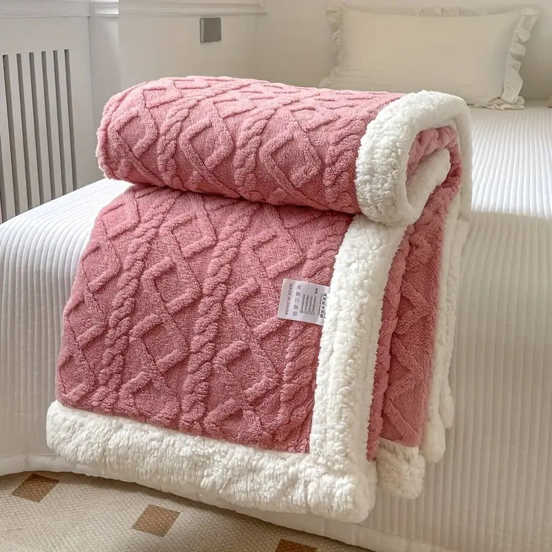 reversible sherpa throw blanket in blush pink
