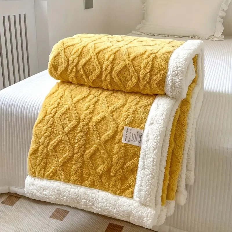reversible sherpa throw blanket in golden sunrise