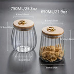 ribbed glass storage jar with wooden lid