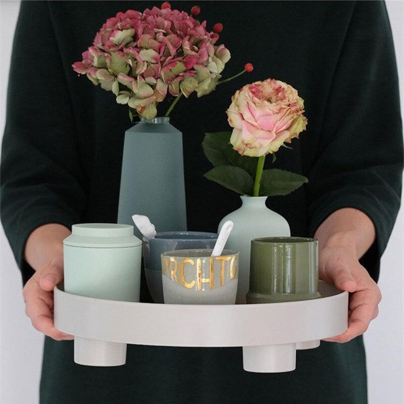 round footed decorative tray in white