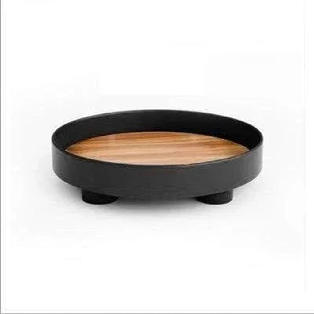 round footed decorative tray in black