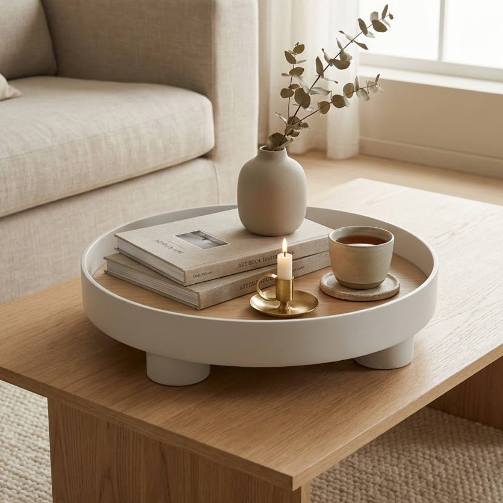 round footed decorative tray in grey