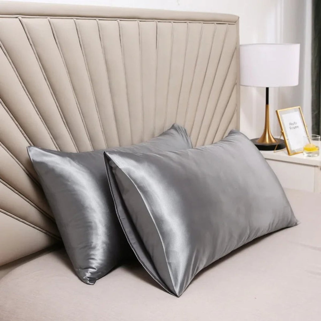 satin-finish pillowcases set of 2 in dark gray
