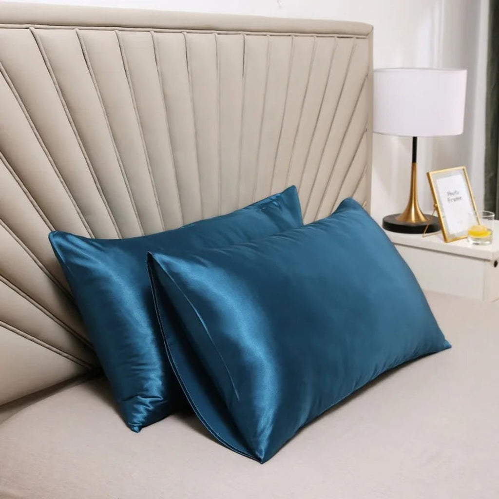 satin-finish pillowcases set of 2 in dark blue