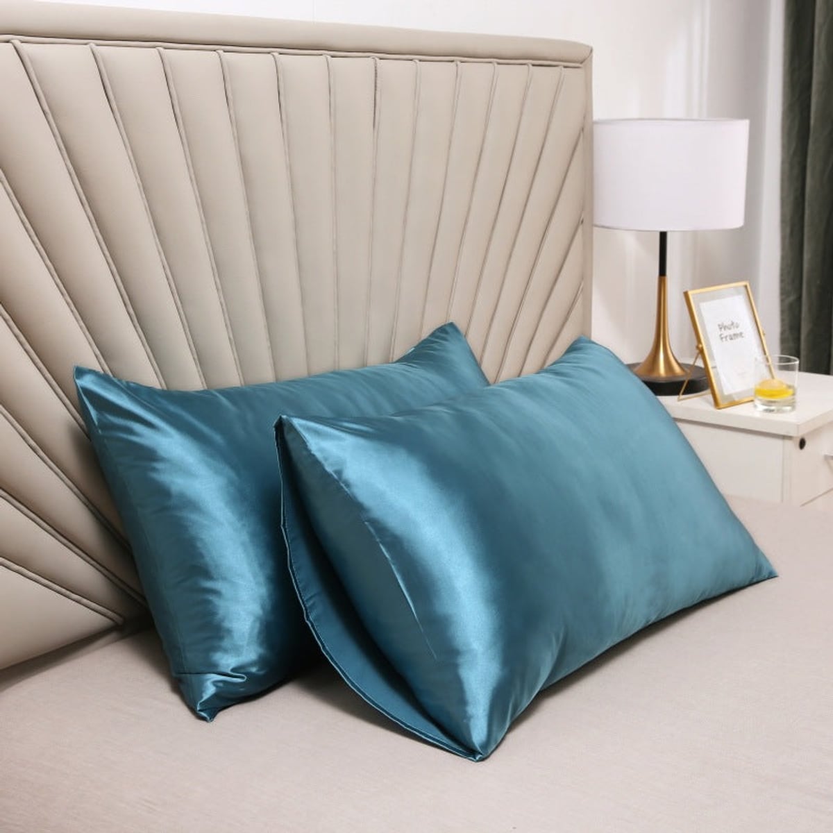 satin-finish pillowcases set of 2 in blue