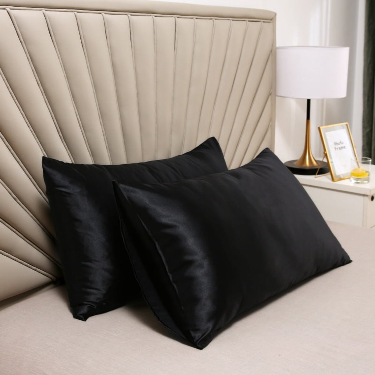 satin-finish pillowcases set of 2 in black