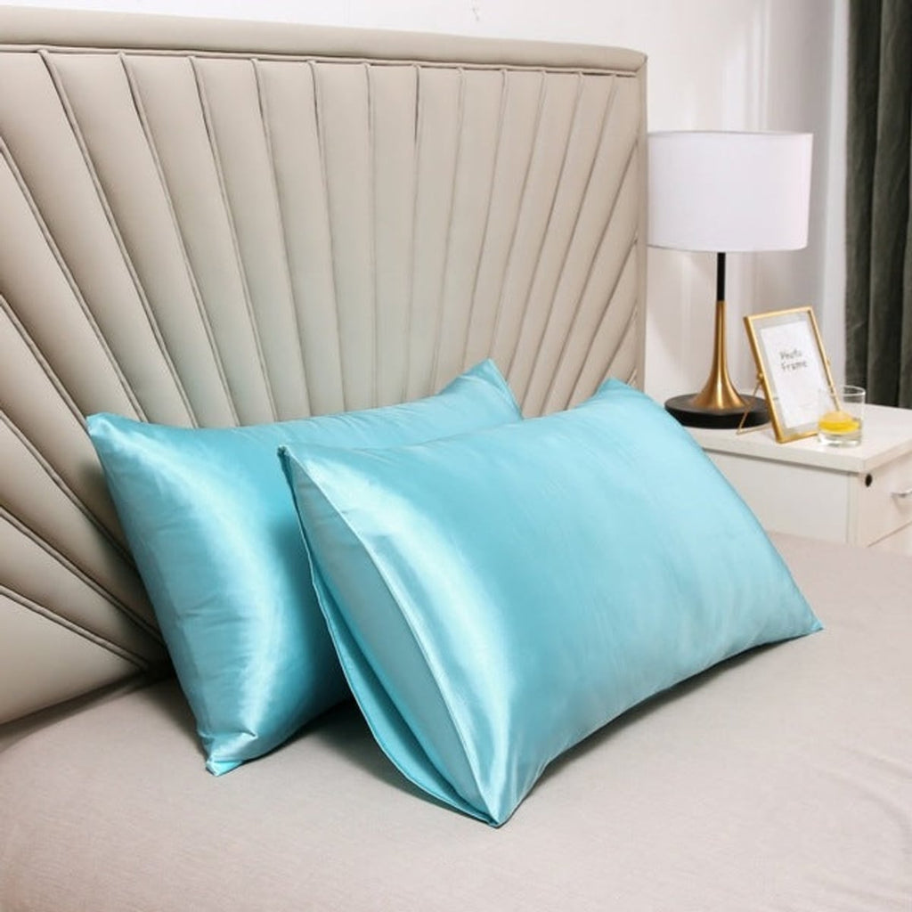 satin-finish pillowcases set of 2 in sky blue