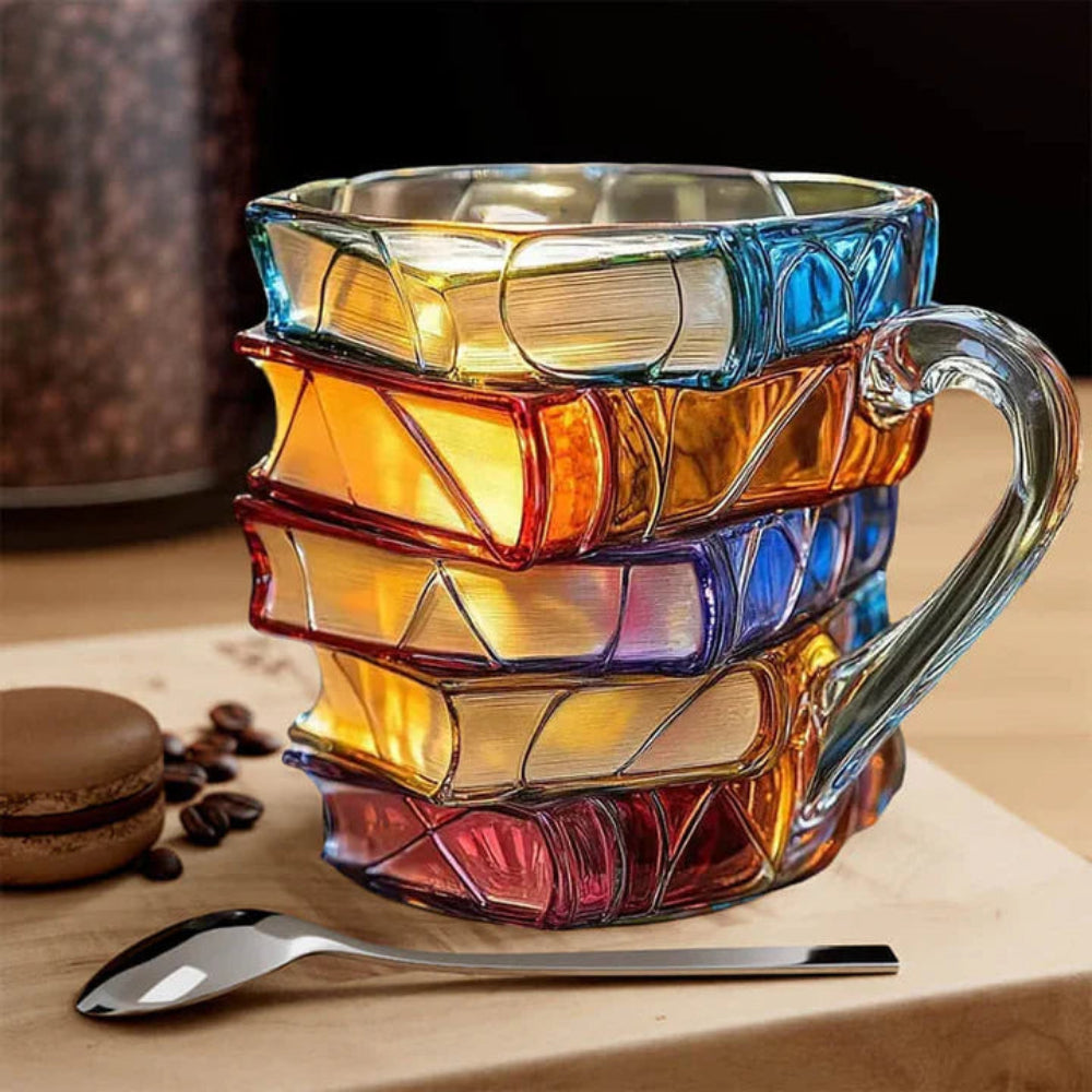 stacked books novelty mug
