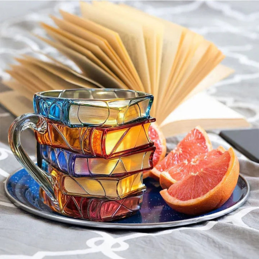 stacked books novelty mug