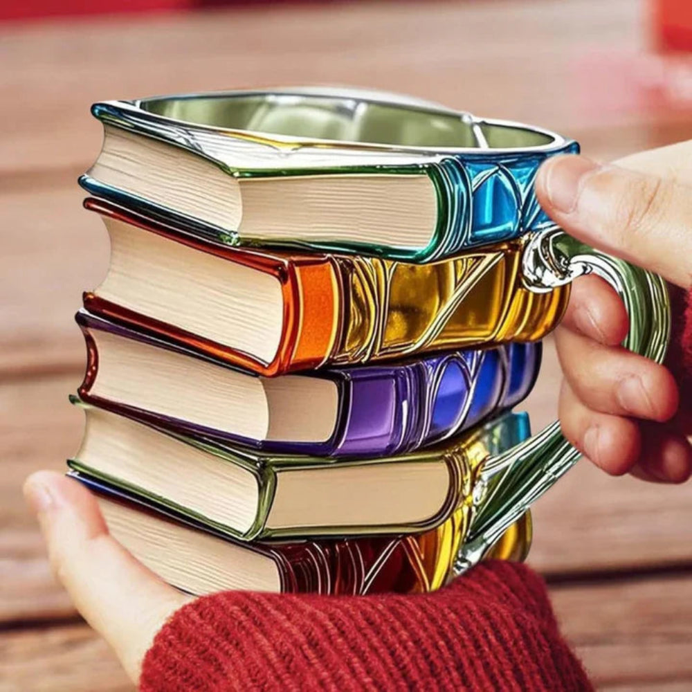 stacked books novelty mug
