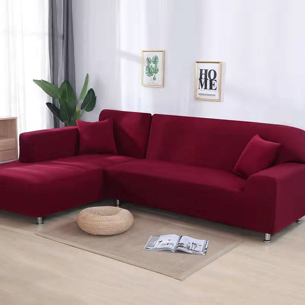 stretch corner sofa cover in wine red