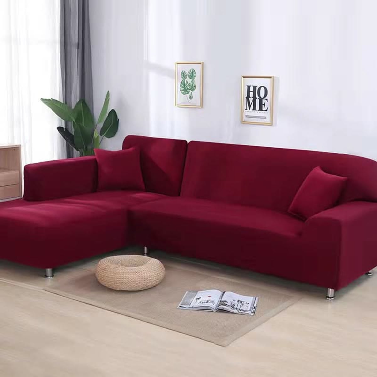 stretch corner sofa cover in wine red