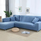 stretch corner sofa cover in grey blue
