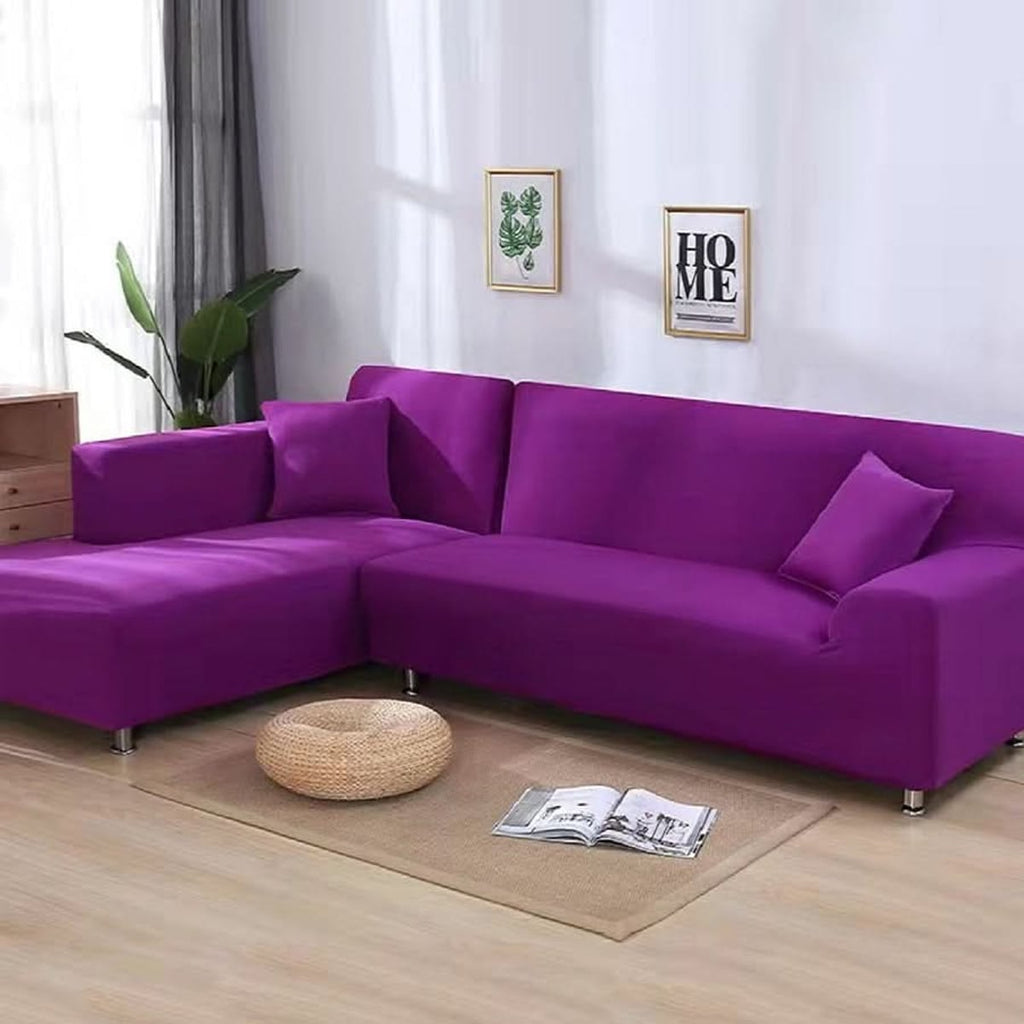 stretch corner sofa cover in candy lilac
