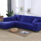 stretch corner sofa cover in sapphire blue