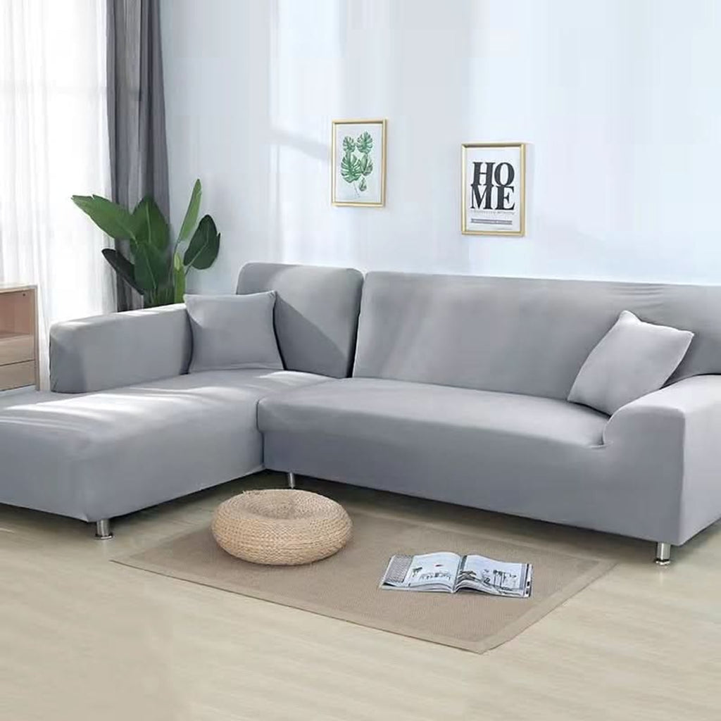 stretch corner sofa cover in light grey