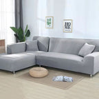 stretch corner sofa cover in light grey