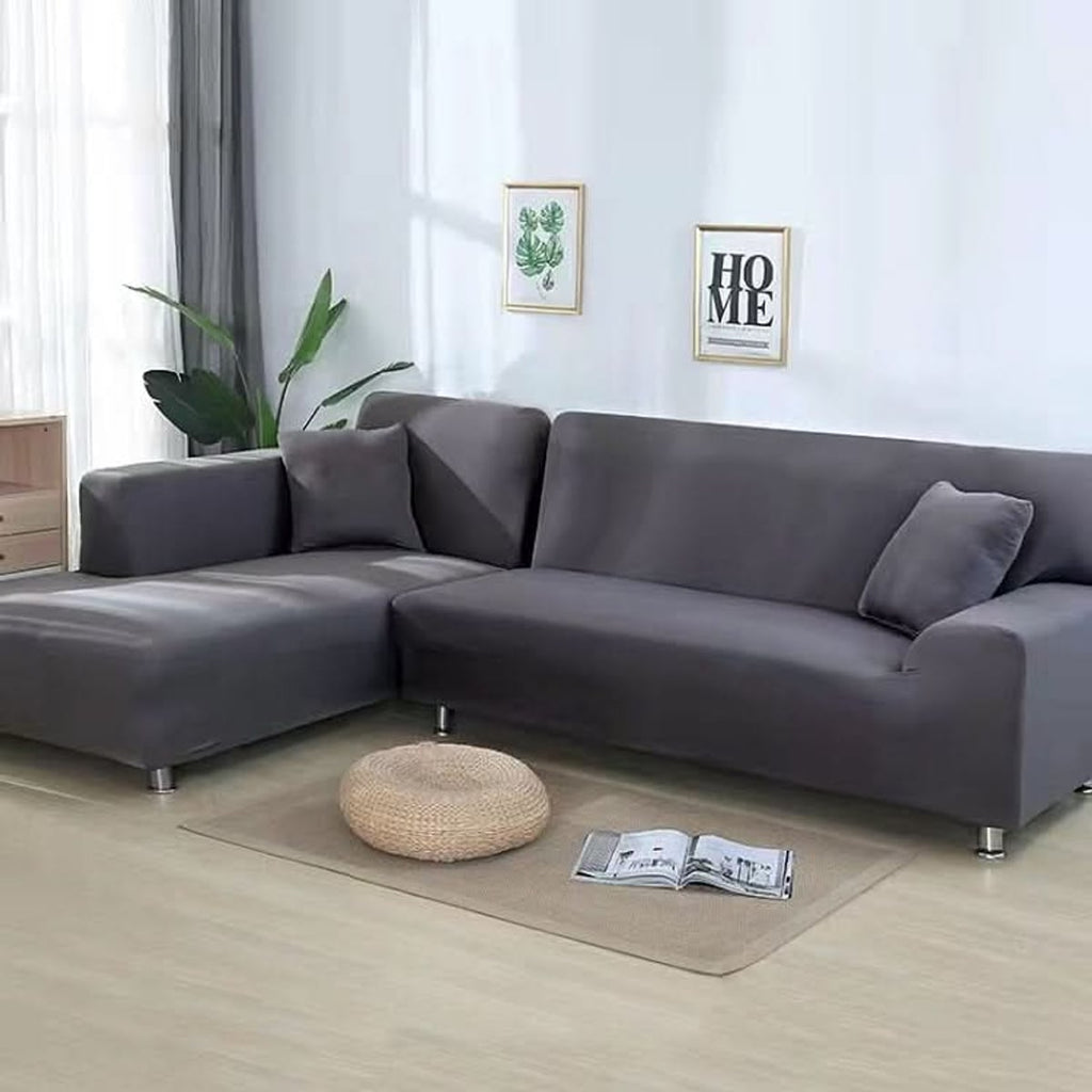 stretch corner sofa cover in dark grey