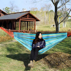 striped garden hammock with carrying bag in blue - 200 cm × 150 cm (78.74" × 59.06")