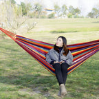 striped garden hammock with carrying bag in red - 200 cm × 150 cm (78.74" × 59.06")