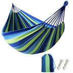 striped garden hammock with carrying bag in blue - 200 cm × 150 cm (78.74" × 59.06")