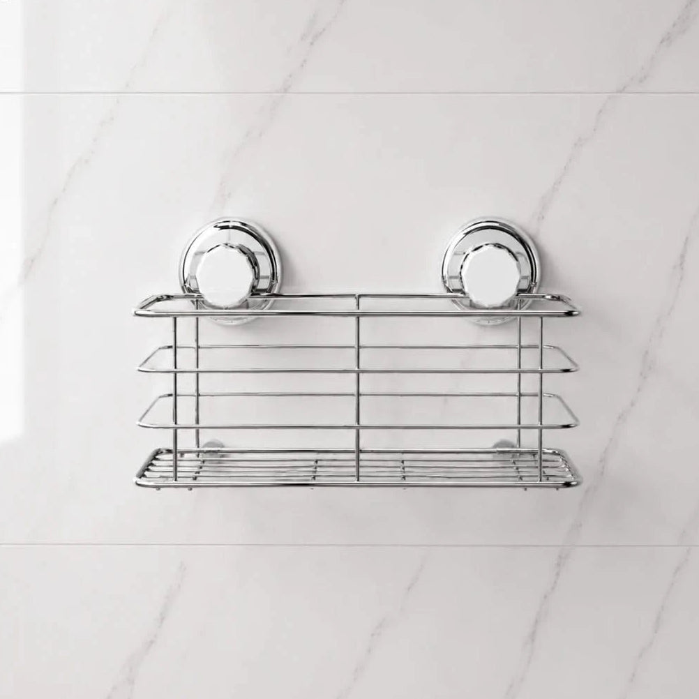 suction shower basket with twist-lock mounts in silver